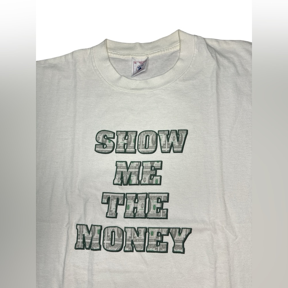 Vintage “Show Me The Money” Men’s White XL Delta Tag T Shirt Preshrunk Cotton‎